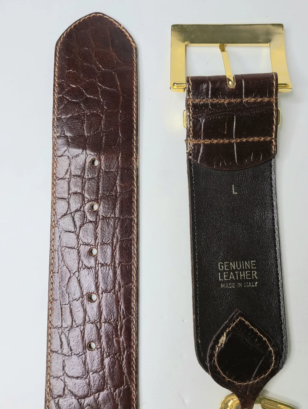 Express Compagnie Internationale Made In Italy Croc Print Vintage Leather Belt